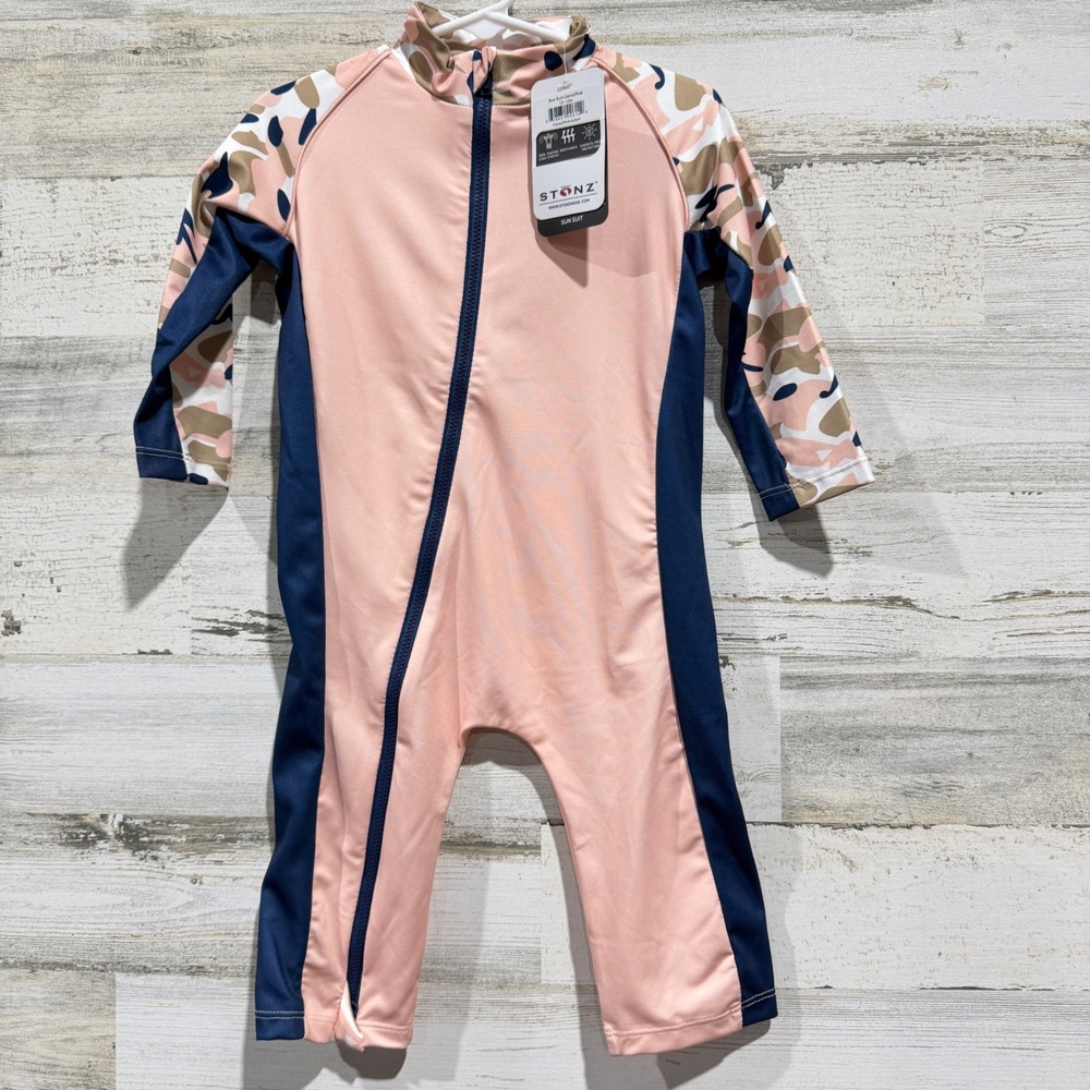 Stonz Sun Suit Baby 12-18m Pink Camo UPF 50 Rash Guard One Piece NWT